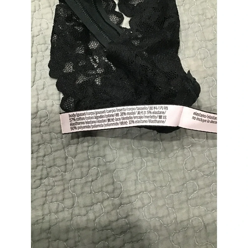Victoria's Secret Thong Panty Set 2 Red Plaid Logo Black Floral Lace Medium